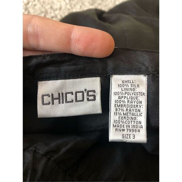 Chico’s Women’s Black Elegant Knee Length Silk Floral Embroidered Skirt Size 3 ( - Picture 5 of 8